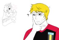 2soyjaks badge clothes full_body glasses hand hat holding_object nate necklace nintendo open_mouth question_mark sock soy soylent thinking variant:soytan variant:unknown video_game // 1748x1181 // 401.7KB