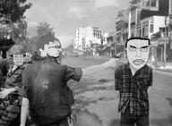 assasination badge bald beard closed_mouth genre_defining glasses gun heartbreaking historical nate nate_higgers noir old oldfag sad soyjak soyteen variant:chudjak variant:grampjak vietnam vietnam_war // 1000x735 // 637.2KB