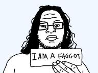 clothes faggot glasses hair hand holding_object holding_paper long_hair nigger_lips paper redraw soyjak stubble template text variant:skajyosjak white_shirt white_skin // 800x600 // 15.4KB