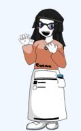 alternate arm beanie blue_eyes clothes female full_body glasses hair hand nintendo nintendo_switch open_mouth shoe soyjak soylent_(cacao) tama_is_goonslop variant:soytan video_game wave // 1200x1935 // 106.5KB