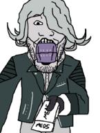 anime clothes danganronpa_(series) danganronpa_3_(anime) doctor dr_sprokeberg facemask female giving grey_hair holding_object jacket kimura_seiko looking_at_you meds open_mouth stubble variant:markiplier_soyjak video_game white_skin // 686x911 // 118.5KB