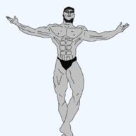 arms_up beard buff closed_mouth gigachad glasses grey_hair grey_skin hand stubble underpants variant:unknown // 1080x1080 // 14.3KB