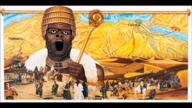 black_skin egypt glasses kang mustache open_mouth scepter soyjak stubble variant:a24_slowburn_soyjak yellow_teeth // 1280x720 // 1.5MB