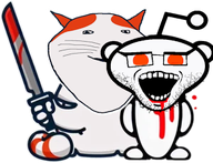 2soyjaks animal bald blood cat ear glasses happy logo machete marsey oc original_content rdrama reddit smile snoo soyjak stripes stubble subvariant:impish_meowjak tail variant:impish_soyak_ears variant:snoojak watchpeopledie // 300x230 // 83.6KB