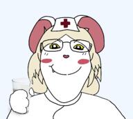 anthro blond clothed cup ear female furry glass glasses holding_object lorna_(terrible_mouse) medical milk mouse nurse nurse_hat nurse_uniform red_cross subvariant:gapejak_female terrible_mouse upper_torso variant:gapejak white_fur yellow_hair yellow_sclera // 1700x1525 // 137.1KB