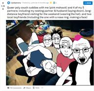 ear feet_showing glasses hair irl_background mohawk multiple_soyjaks nose_ring open_mouth polyamory rpolyamory reddit smile soy soyboy soyjak stubble subvariant:hornyson subvariant:lawrence subvariant:soyak_front variant:bernd variant:cobson variant:kuzjak variant:markiplier_soyjak variant:soyak wrinkles // 2000x1944 // 1.6MB