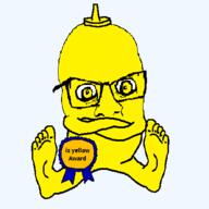 arm arms_folded award foot full_body glasses leg manager mustard mustard_(user) soyjak subvariant:condiment text variant:feraljak yellow yellow_skin // 448x448 // 23.1KB