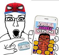 award clothes gape hat phone pronouns series:esl_pedo_league spiderman subvariant:chudplier tranny trend:jartycuck variant:markiplier_soyjak variant:unknown // 750x701 // 458.6KB