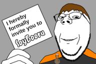 award card clothes dan glasses hand holding_object invite paper smile soybooru soyjak stubble subvariant:wholesome_soyjak suit text variant:gapejak // 1200x800 // 157.9KB