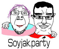 2soyjaks chud_troon_alliance closed_mouth ear flag friendship glasses hair hand lipstick nazism purple_hair smile soyjak soyjak_party stubble subvariant:chudjak_front swastika text tranny variant:bernd variant:chudjak // 834x692 // 221.1KB