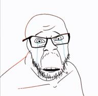 animated crying glasses open_mouth soyjak stubble talking variant:feraljak // 600x584 // 625.9KB