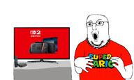 bald glasses lips nintendo nintendo_switch_2 nipple open_mouth remote stubble super_mario table television variant:norwegian video_game white_background white_skin // 1500x900 // 193.0KB