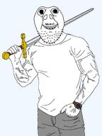 1939 bald buff clock closed_mouth looking_at_you mge muscles muscular_male mustache redraw smile soyjak stubble subvariant:brunetto sword teeth template transparent_background unslopjakked variant:bernd vein white_skin // 1432x1910 // 90.2KB