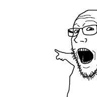 body glasses looking_at_you open_mouth pointing shocked soyjak stubble variant:markiplier_pointing_soyjak // 899x899 // 5.6KB