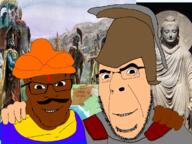 2soyjaks armor bindi brown_skin buddhism clothes glasses greece hat helmet history indian mustache no_more_brother_wars soyjak stubble turban variant:cobson variant:feraljak white_skin // 1200x900 // 1.1MB