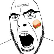 angry food glasses open_mouth sandwich soyjak stubble text variant:cobson // 721x720 // 38.6KB