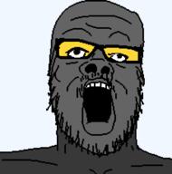 artist:GapeNewell glasses grey_skin looking_at_you open_mouth soot soyjak soyjak_party stubble variant:a24_slowburn_soyjak yellow_glasses // 454x459 // 2.3KB