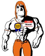 arm award biting_lip breasts buff female full_body ginger groomer hair hand hello_my_name_is_(sticker) leg looking_at_you miranda(groomer) muscles ominous rape red_eyes shadow smile subvariant:hornyson teeth text variant:cobson white_background white_skin // 1080x1334 // 288.3KB