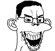 glasses merge meta:tagme open_mouth smile soyjak subvariant:splicejak variant:chudjak variant:impish_soyak_ears // 485x457 // 76.6KB