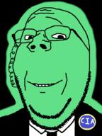 central_intelligence_agency clothes earpiece glasses glowie glowing green necktie smile soyjak stubble subvariant:wholesome_soyjak suit variant:gapejak // 600x800 // 67.8KB