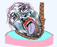 bloodshot_eyes crying flag gem gem_skin glasses hair hanging mustache open_mouth purple_hair rope soyjak stubble suicide tongue tranny variant:bernd yellow_teeth // 1580x1306 // 1.6MB