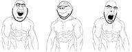 3soyjaks angry buff closed_mouth glasses megamind open_mouth smile soyjak stubble subvariant:angrysmug variant:cobson variant:impish // 2448x976 // 202.1KB