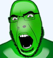 frutiger_aero glasses green_skin looking_to_the_left open_mouth soyjak stubble teeth variant:cobson // 721x789 // 246.5KB