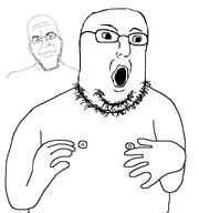 arm bald blur blurred_background donald_trump glasses hand jeffrey_epstein nipple open_mouth pursed_lips stubble variant:epsteinjak variant:norwegian white_background // 723x770 // 48.7KB