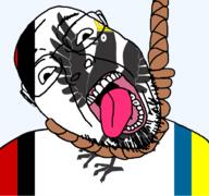 animal bird country crown flag flag:ivano-frankivsk_oblast glasses hair hanging ivano-frankivsk_oblast oblast open_mouth rope soyjak stubble suicide teeth tongue transparent transparent_background ukraine variant:bernd yellow_teeth // 768x719 // 81.1KB