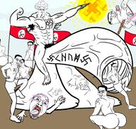 arm ass broly_culo cock_vore dragon_ball flag full_body hand hanging leg multiple_soyjaks naked nazism nsfw penis rope shroomjak smug soyjak swastika tongue tranny variant:bernd variant:chudjak vore // 2776x2634 // 2.1MB