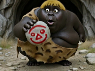 animal_pelt black_skin cave caveman cobblestone cobblestone_(user) full_body holding_object leaf meta:ai_generated meta:namefags prehistoric primitive rock subvariant:fat_alicia talking variant:alicia walking yellow_hair // 640x480, 6s // 2.2MB