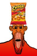 cheetos cheetos_puffs ear flavorjak food foodjak glasses gradient oh_my_god_she_is_so_attractive open_mouth orange_skin red_skin sour sourjak stubble subvariant:longplier text variant:markiplier_soyjak yellow_skin // 886x1327 // 421.6KB