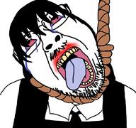 anime chainsaw_man clothes crying dress glasses hair hanging lipstick mitaka_asa necktie open_mouth rope soyjak suicide variant:bernd waiter // 768x719 // 99.6KB