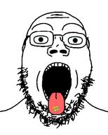 ahegao blue_eyes dilated_pupils drugs front_facing glasses lsd open_mouth psychedelic soyjak stubble subvariant:gapejak_front tongue unreasonably_large variant:gapejak wide_eyes // 5000x6220 // 230.0KB