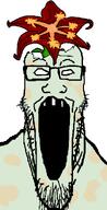 cracked_teeth distorted fungus glasses green_skin missing_teeth no_pupils open_mouth spore sporechid stretched_mouth stubble variant:markiplier_soyjak // 495x970 // 28.0KB
