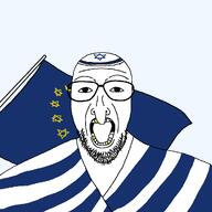 angry artist:toniylijani big_nose clothes crooked_nose flag flag:european_union glasses gold_tooth golden_tooth hat israel judaism kike kippah open_mouth screaming series:kikejaks star_of_david stubble variant:patriotjak // 1023x1023 // 27.4KB