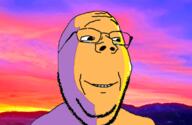 crying glasses happy soyjak stubble subvariant:wholesome_soyjak sunset variant:gapejak // 700x455 // 291.9KB
