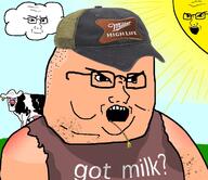 4soyjaks angry animal cap closed_mouth clothes cloud concerned cow drawn_background fat glasses hat open_mouth soyjak stubble sun variant:soyak white_skin // 1284x1109 // 387.5KB