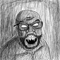 angry fangs glasses horror no_pupils open_mouth schizo soyjak stubble vampire variant:feraljak // 640x640 // 366.2KB