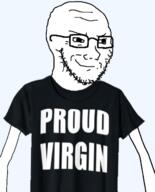 arm closed_mouth clothes glasses irl skinny smile smirk smug soyjak stubble text tshirt variant:soyak virgin // 525x650 // 170.6KB