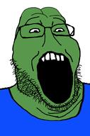 clothes frog glasses green_skin open_mouth pepe soyjak stubble variant:markiplier_soyjak2 // 645x973 // 45.1KB