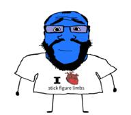 beard blue_skin closed_mouth clothes full_body glasses i_heart looking_at_you smile soyjak stickman subvariant:science_lover tshirt variant:markiplier_soyjak white_background // 1002x876 // 128.4KB
