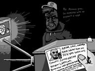 2soyjaks art artist:wauwboer bell black_and_white black_skin clothes drawfag drawing female fnf_pedo gigachad glasses hair hat holding_object id_card lips meta:soytober meta:soytober2024 nas:gigachad nigger stubble subvariant:chudplier sweater text variant:chudjak variant:markiplier_soyjak // 1890x1417 // 733.9KB