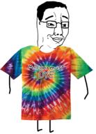 arm closed_mouth clothes colorful foot full_body glasses hair hand happy happy_chud leg millions_must_die pun smile soyjak text tie_dye tshirt variant:chudjak // 1188x1651 // 1.4MB