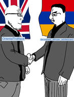 armenia britain british clothes countrywar deceased_african_adolescent_(namefag) flag flag:armenia flag:united_kingdom flags handshake nation orientaltrollface_(user) relation side_profile suit united_kingdom variant:chudjak variant:markiplier_soyjak war // 1185x1562 // 247.3KB