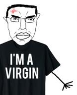 anger_mark angry clothes ear glasses hair hand soyjak subvariant:pol_face text tshirt variant:chudjak virgin // 424x525 // 109.2KB