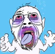 arm bloodshot_eyes bubble crying drowning ear glasses hair hand open_mouth soyjak stubble tongue variant:bernd wrinkles yellow_teeth // 726x711 // 466.3KB