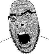 glasses hair open_mouth overly_detailed_soyjak soyjak stubble teeth variant:cobson // 721x789 // 240.3KB