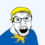 animal blue_eyes clothes country flag flag:lviv glasses hair lion lviv_oblast mustache oblast open_mouth soyjak stubble teeth transparent transparent_background ukraine variant:feraljak yellow_hair // 1500x1500 // 123.5KB