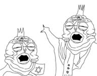2soyjaks arm clothes crown hand hat judaism lips meta:tag_character_name no_teeth open_mouth pointing scarf soyjak squinting star star_of_david variant:two_pointing_soyjaks // 680x538 // 62.6KB